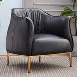 Black Faux Leather Tight Back Metal Four Legs Arm Chair Image - 7