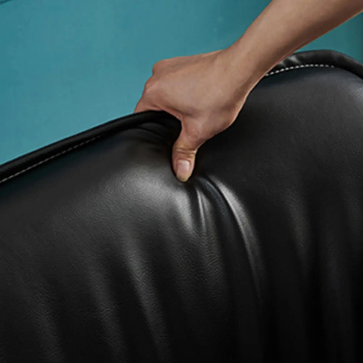 Black Faux Leather Tight Back Metal Four Legs Arm Chair Image - 8