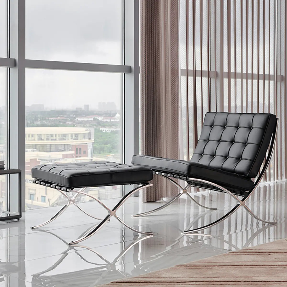 Black Faux Leather Tufted Back Reclining Side Chair Image - 3