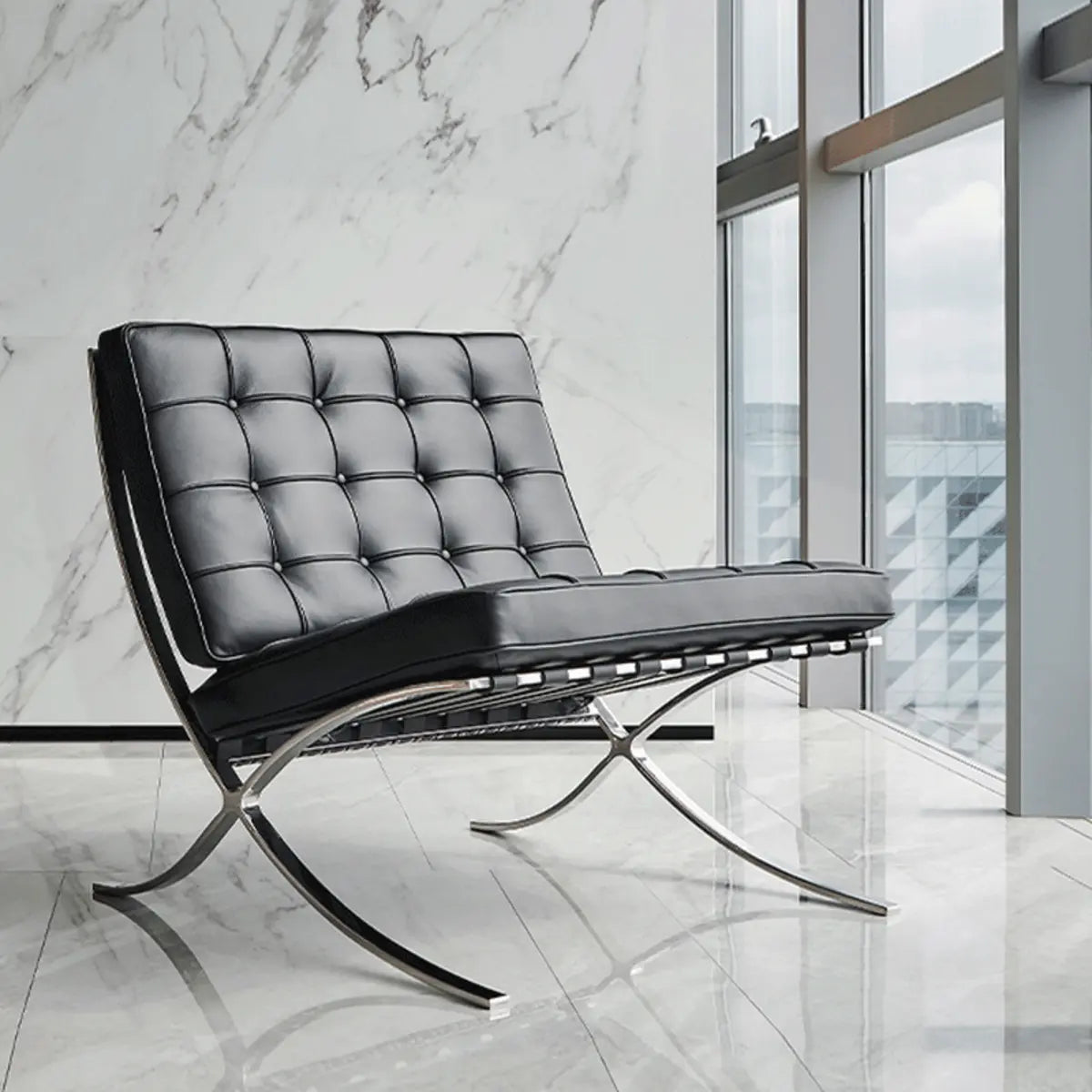 Black Faux Leather Tufted Back Reclining Side Chair Image - 4