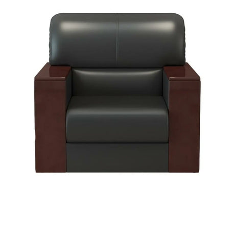 Black Faux Leather Upholstered Back Office Sofa Set Image - 2