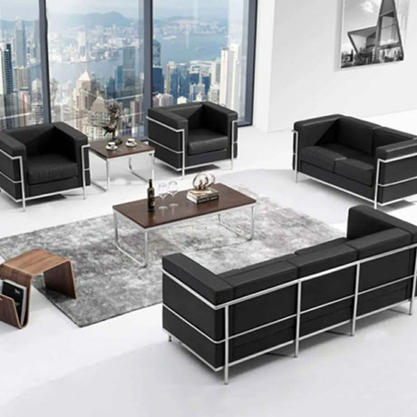 Black Faux Leather Upholstered Back Sofa Seating Group Image - 1