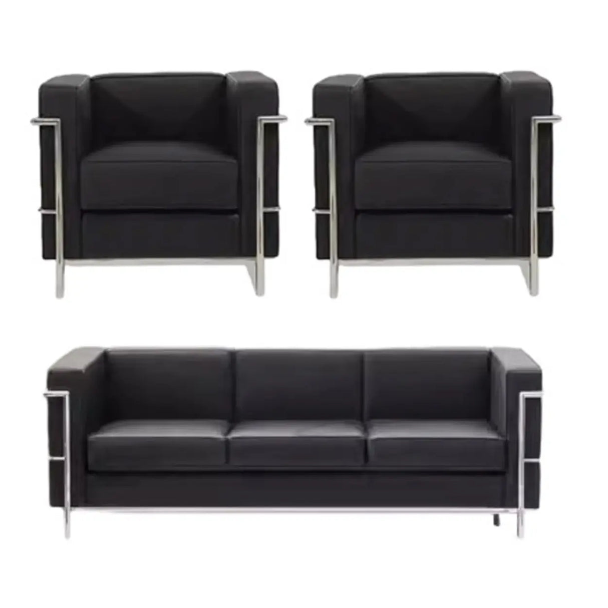 Black Faux Leather Upholstered Back Sofa Seating Group Image - 2