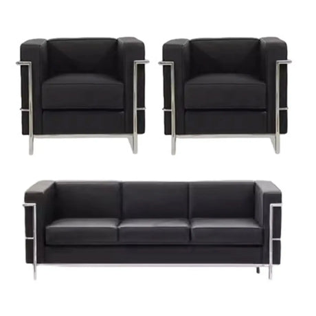 Black Faux Leather Upholstered Back Sofa Seating Group Image - 2