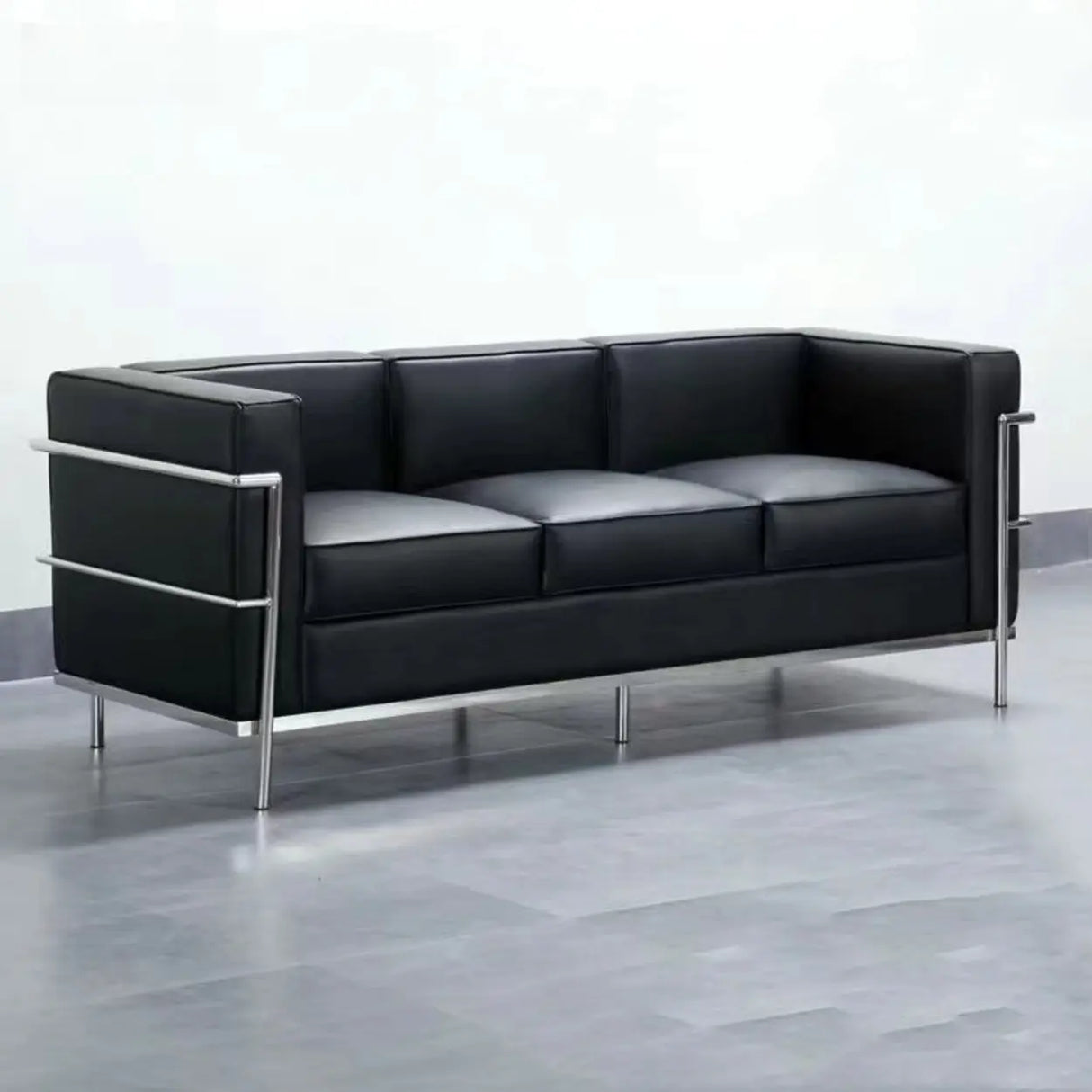 Black Faux Leather Upholstered Back Sofa Seating Group Image - 7