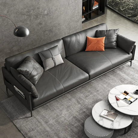 Black Faux Leather Wood Frame Reception Sofa with Legs Image - 1