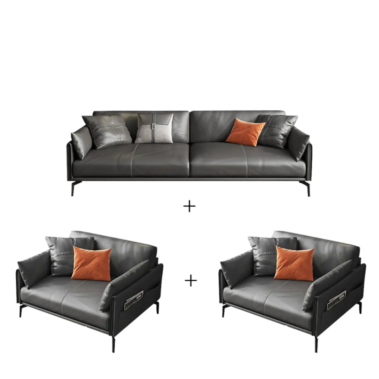 Black Faux Leather Wood Frame Reception Sofa with Legs Image - 11