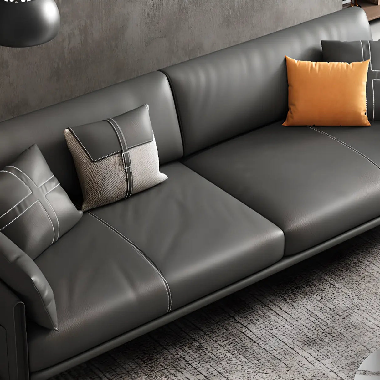 Black Faux Leather Wood Frame Reception Sofa with Legs Image - 12