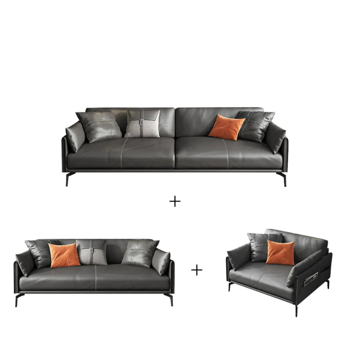 Black Faux Leather Wood Frame Reception Sofa with Legs Image - 13
