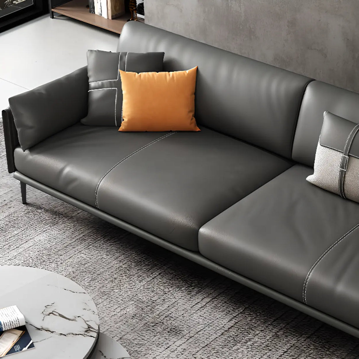 Black Faux Leather Wood Frame Reception Sofa with Legs Image - 14