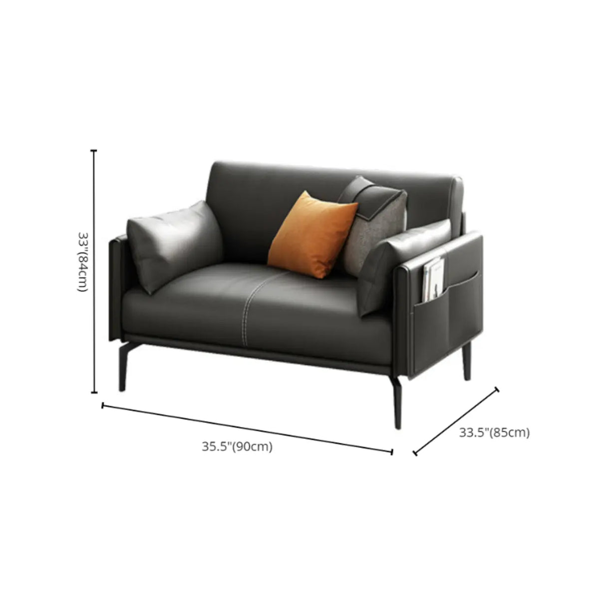 Black Faux Leather Wood Frame Reception Sofa with Legs 