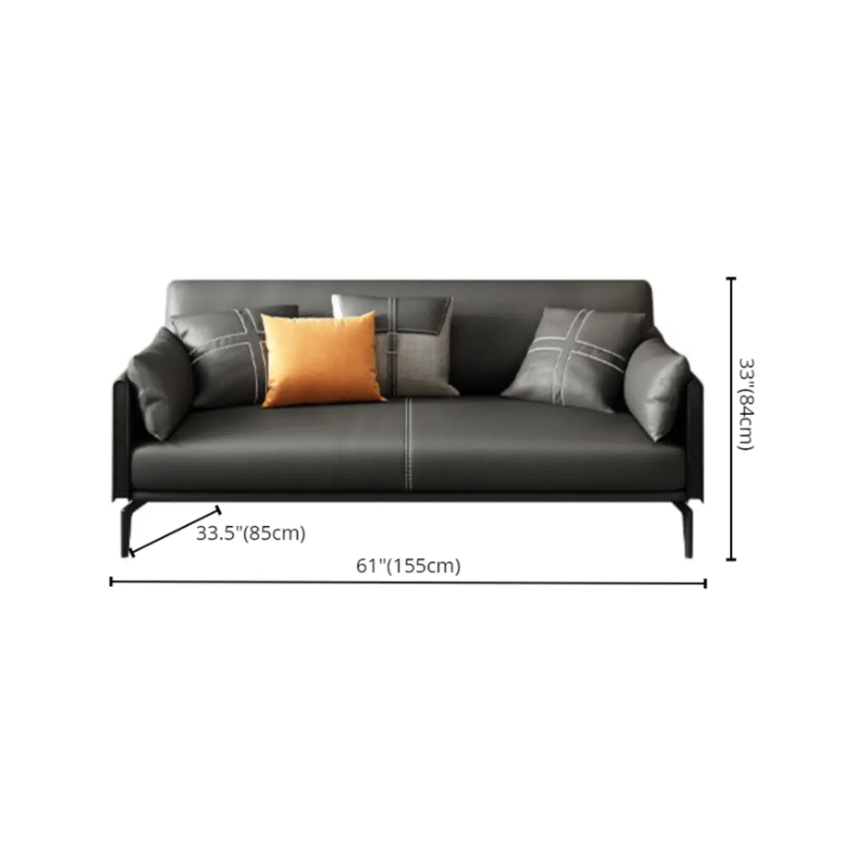 Black Faux Leather Wood Frame Reception Sofa with Legs Image - 16