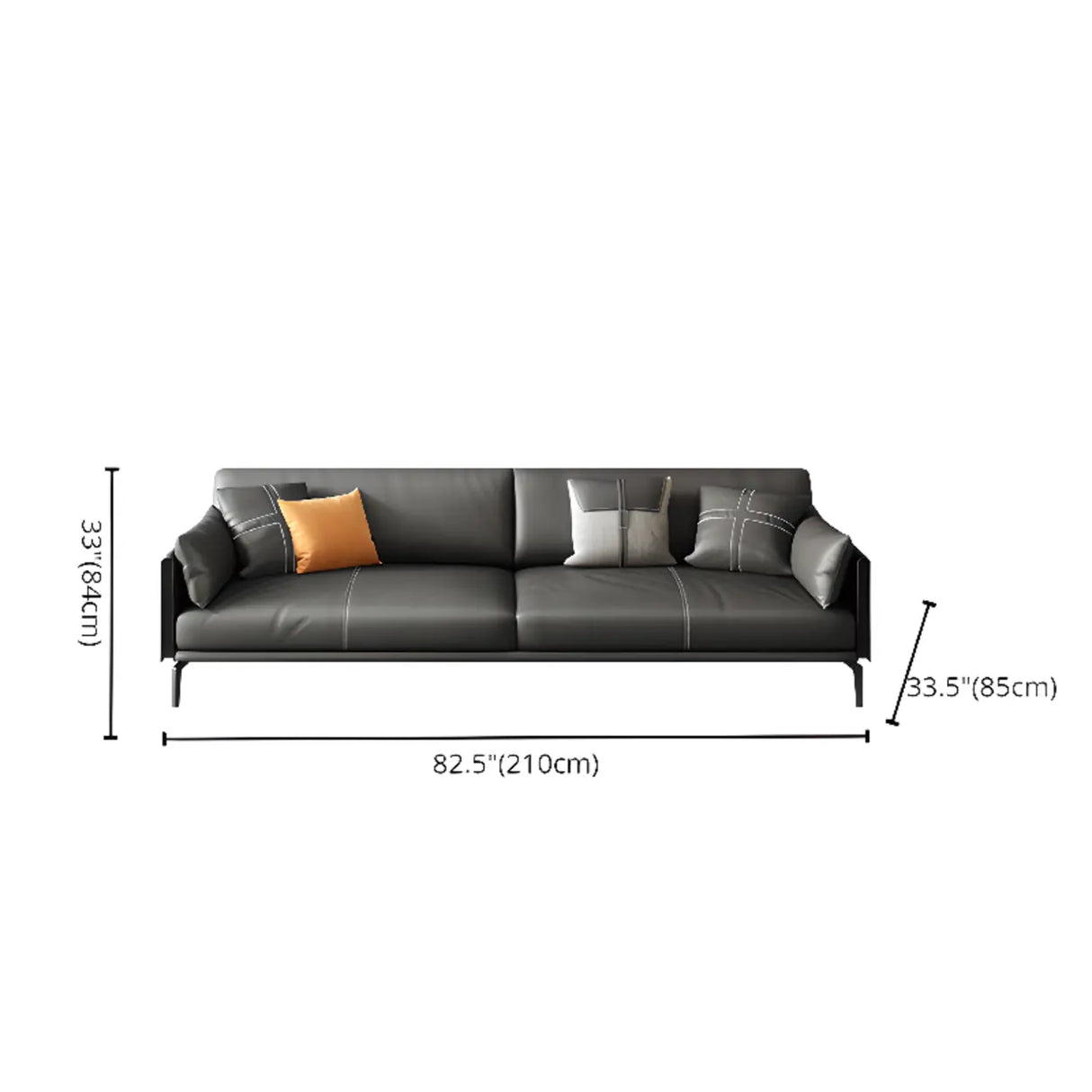 Black Faux Leather Wood Frame Reception Sofa with Legs Image - 17