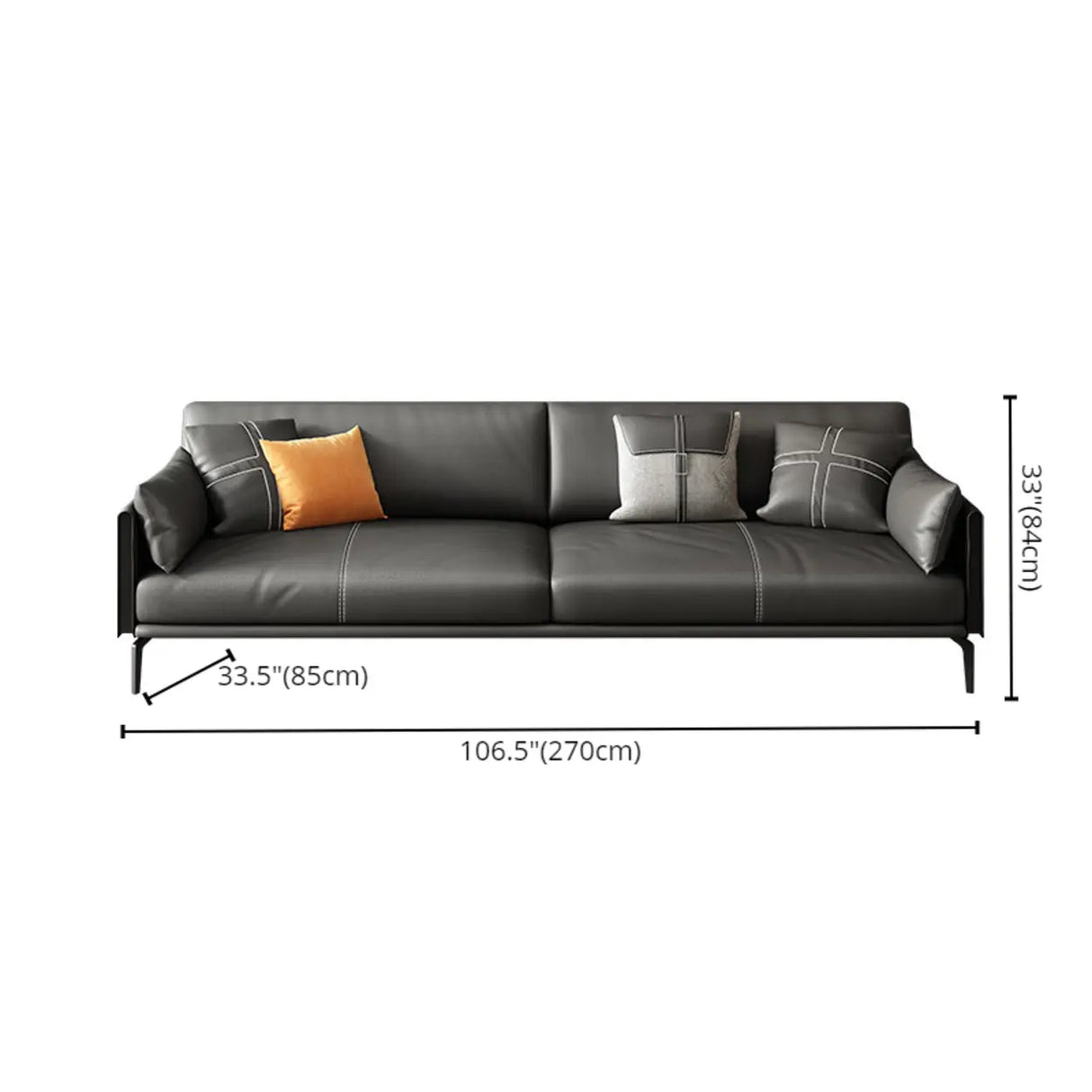 Black Faux Leather Wood Frame Reception Sofa with Legs Image - 18