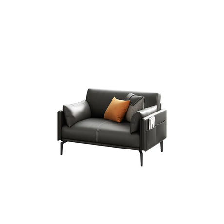 Black Faux Leather Wood Frame Reception Sofa with Legs Image - 2