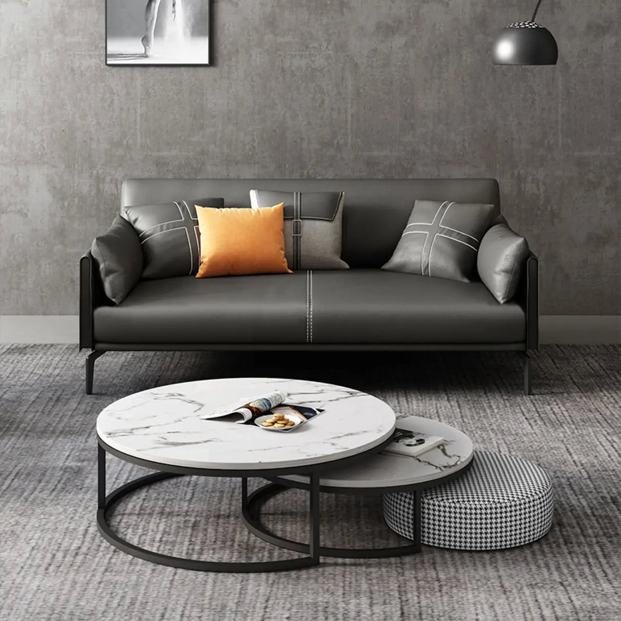 Black Faux Leather Wood Frame Reception Sofa with Legs Image - 3