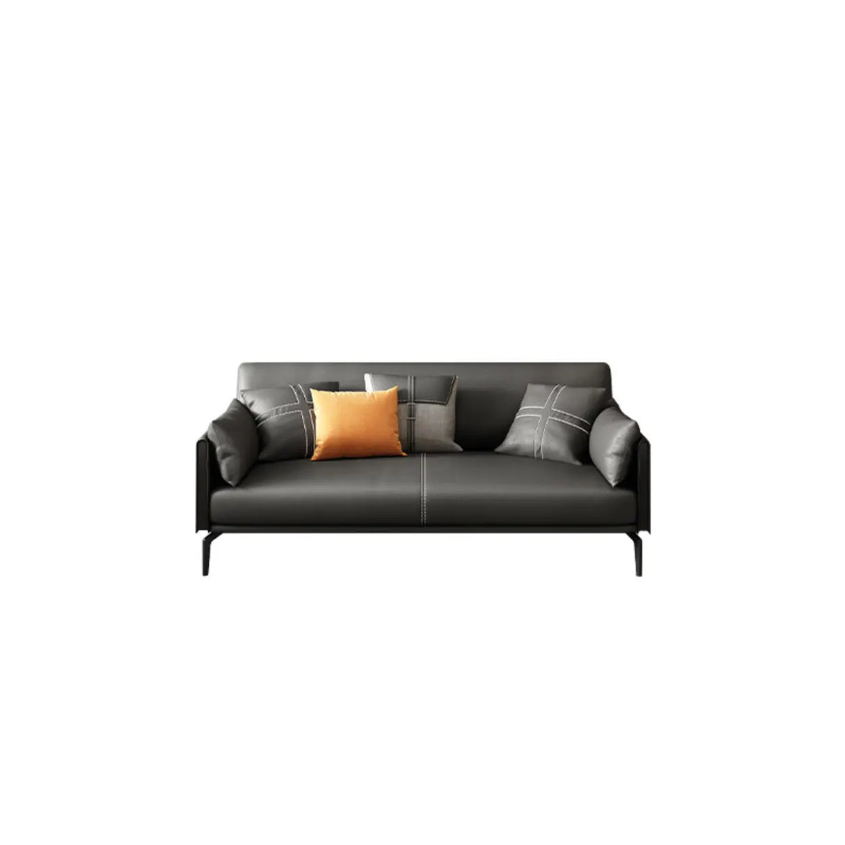 Black Faux Leather Wood Frame Reception Sofa with Legs Image - 4