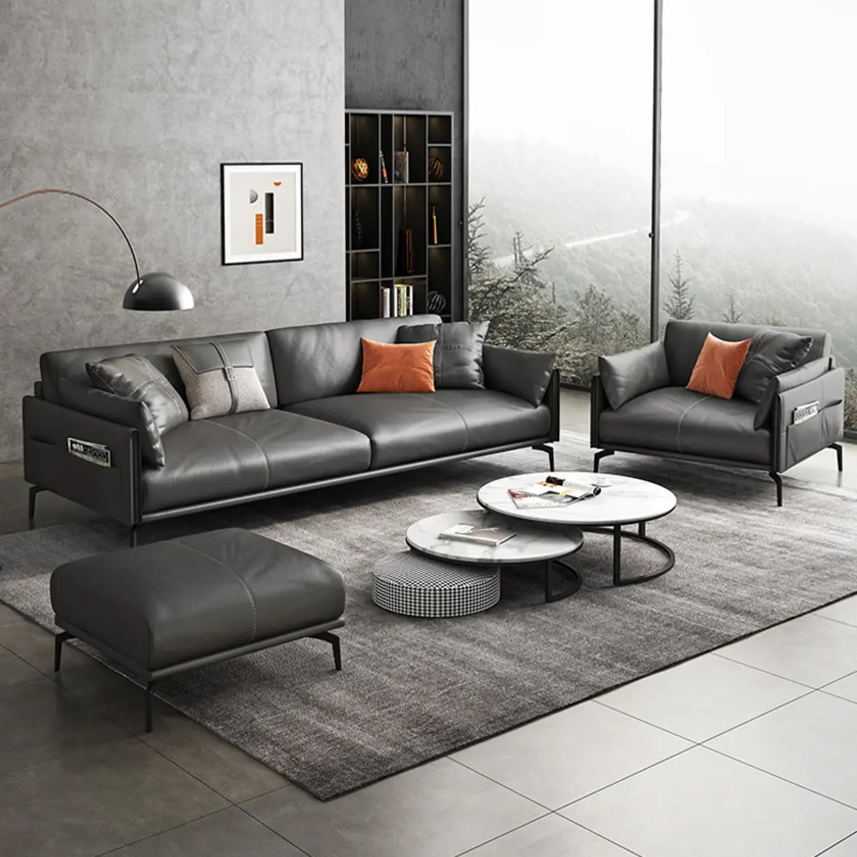 Black Faux Leather Wood Frame Reception Sofa with Legs Image - 5
