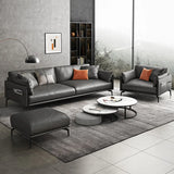 Black Faux Leather Wood Frame Reception Sofa with Legs Image - 5