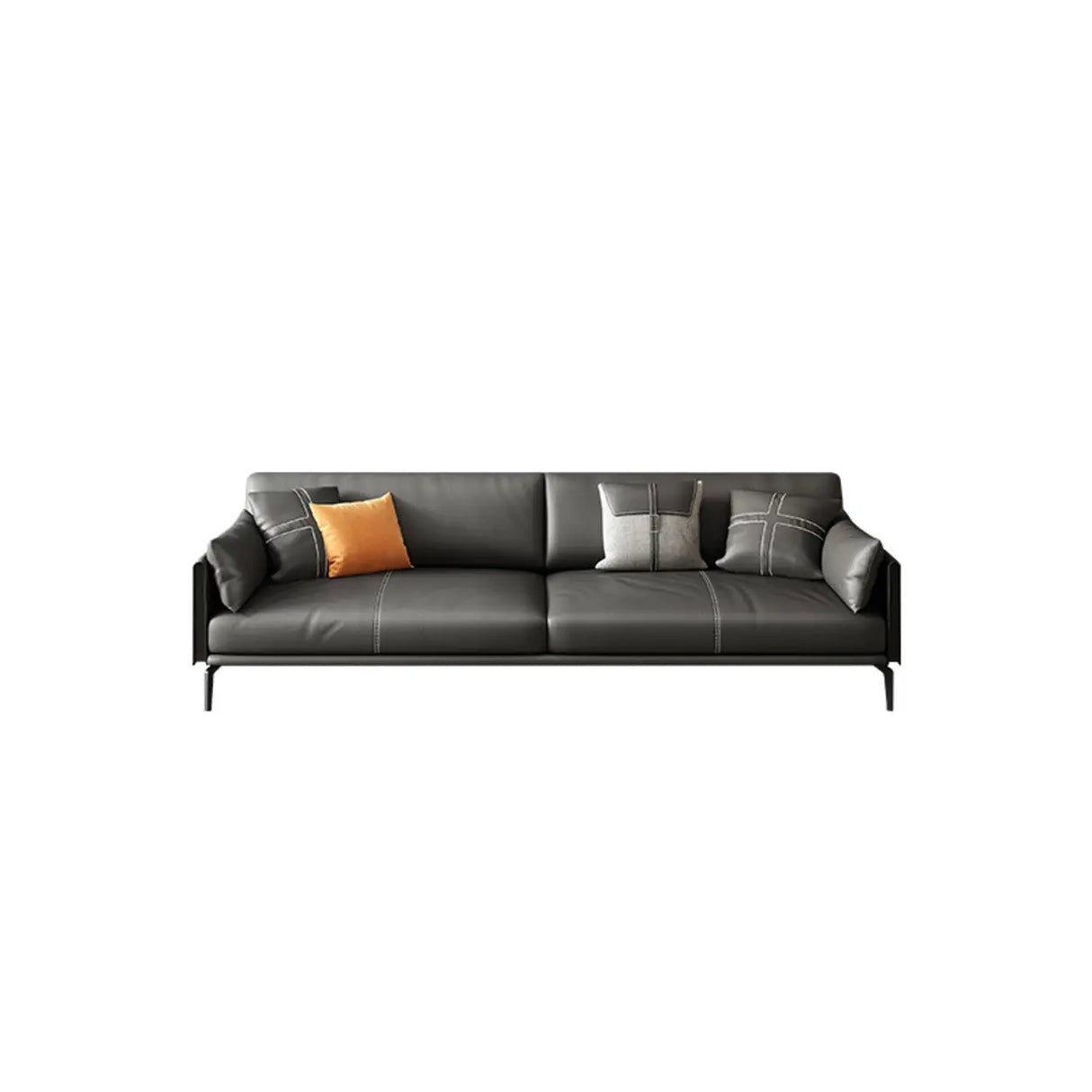 Black Faux Leather Wood Frame Reception Sofa with Legs Image - 6