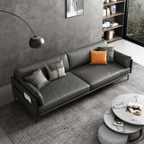 Black Faux Leather Wood Frame Reception Sofa with Legs Image - 7
