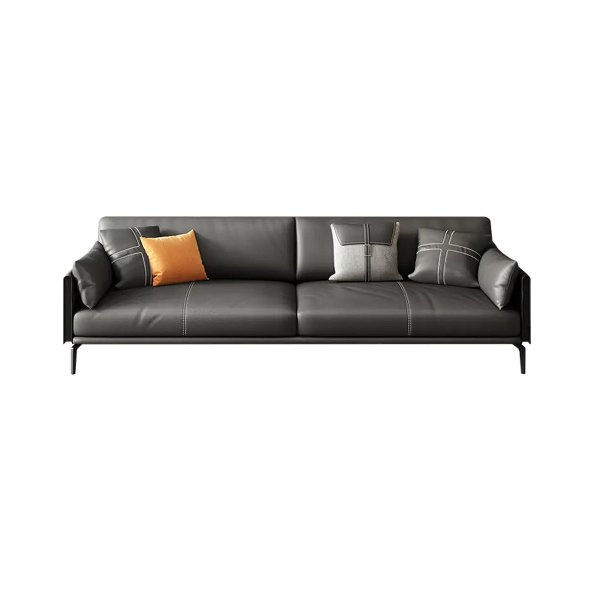 Black Faux Leather Wood Frame Reception Sofa with Legs Image - 8