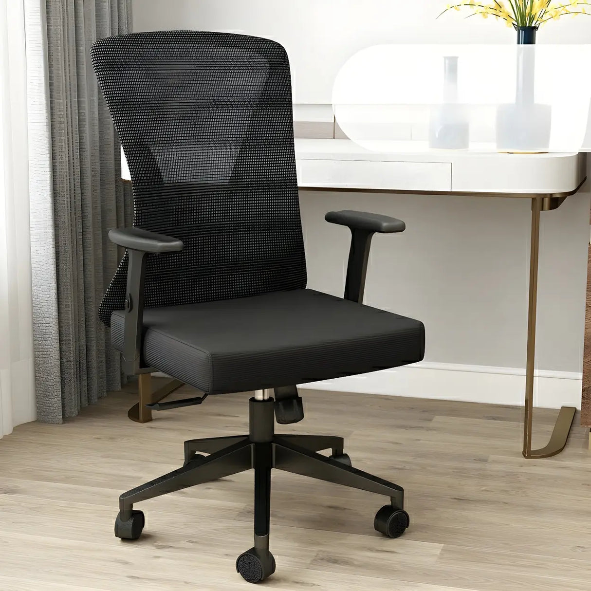 Black Finish Ergonomic Mesh High-Back Office Chair Image - 2