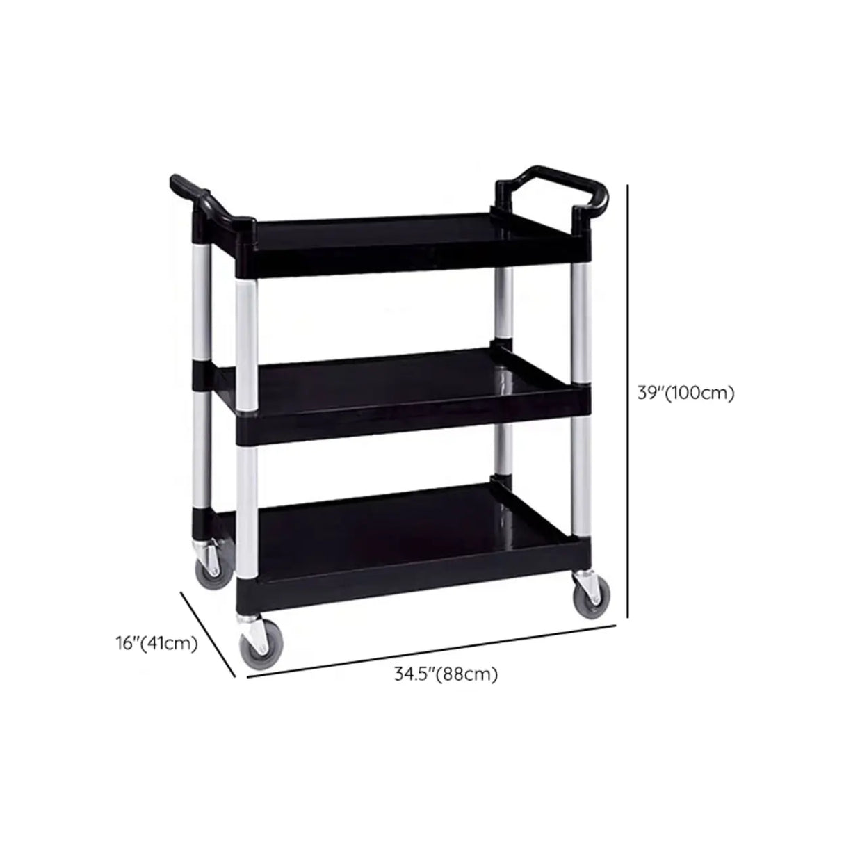 Black Finish Three Shelves Utility Cart with Wheels 
