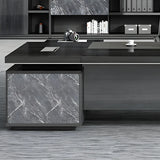 Black Finish Wood L-Shape Long Length Executive Desk Image - 7