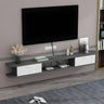 Black Floating Mount Wood Open Storage TV Stand Image - 15