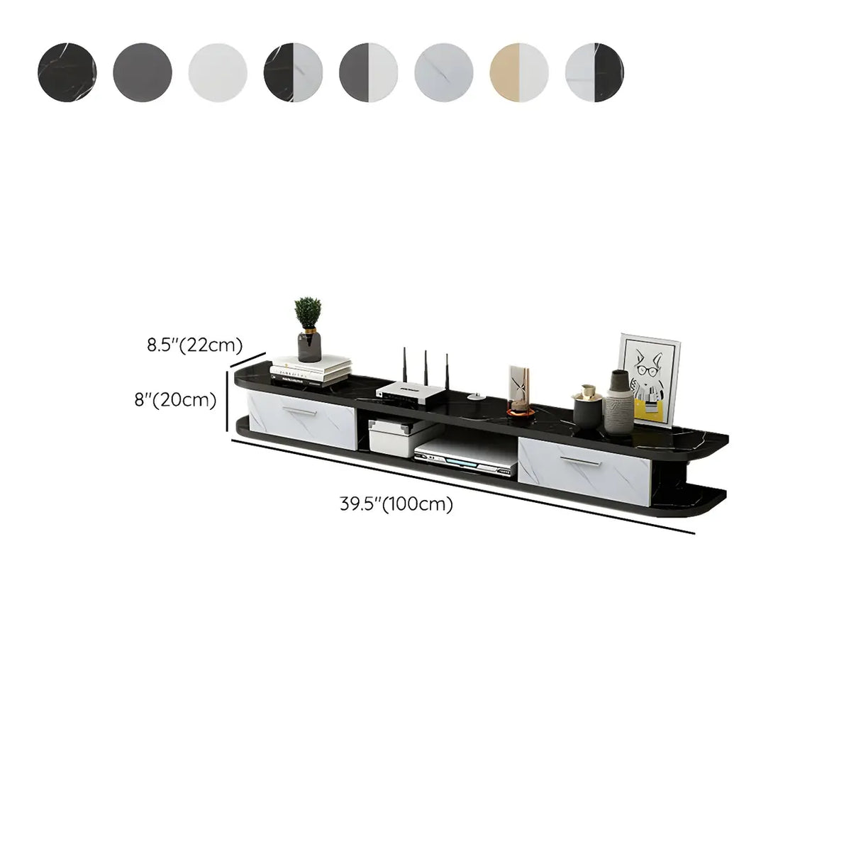 Black Floating Mount Wood Open Storage TV Stand 