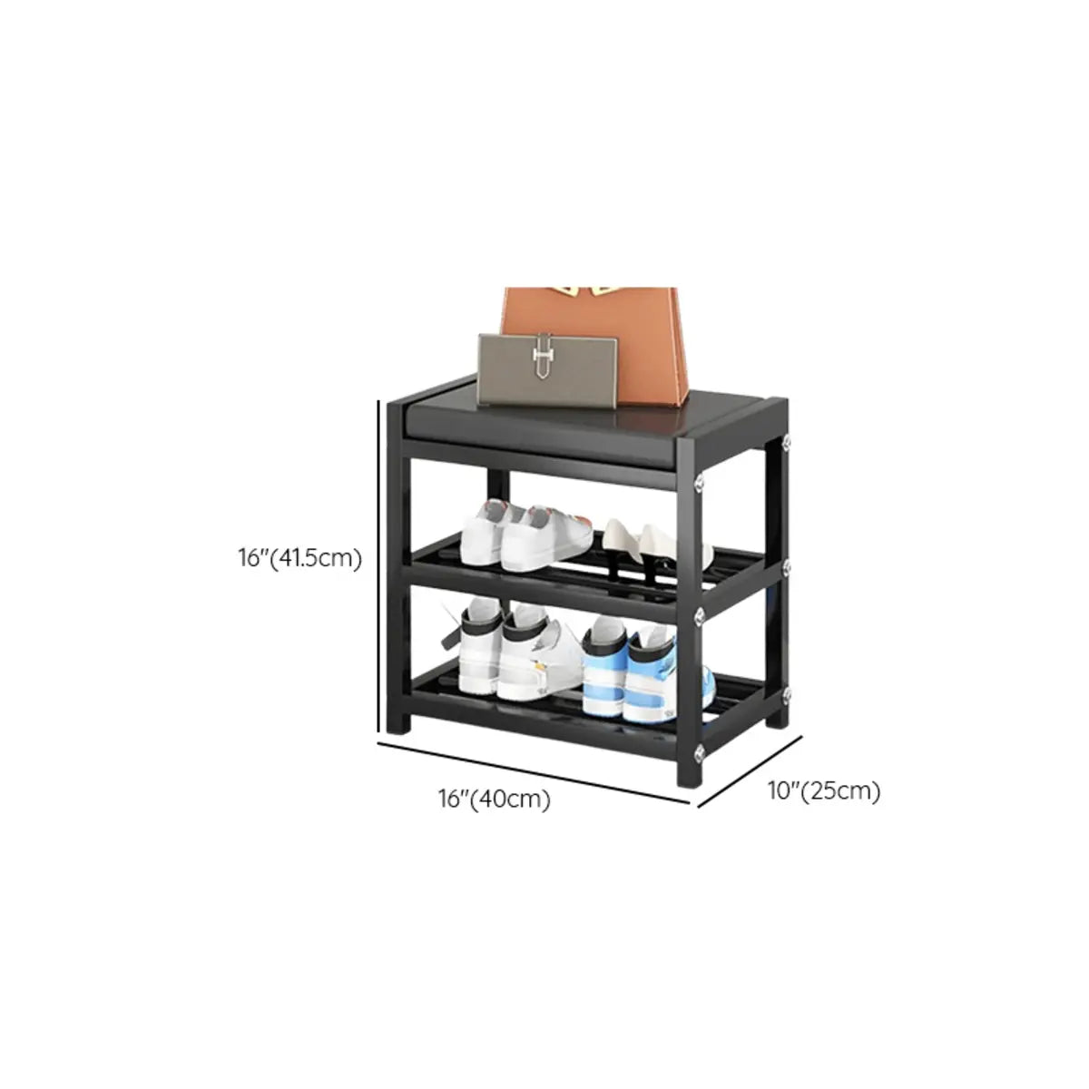 Black Freestanding Organizer Bench Metal Entryway Shoe Rack 