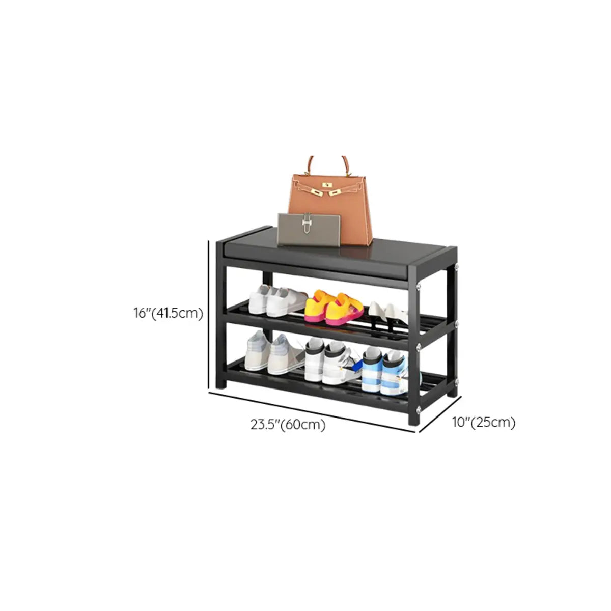 Black Freestanding Organizer Bench Metal Entryway Shoe Rack Image - 15