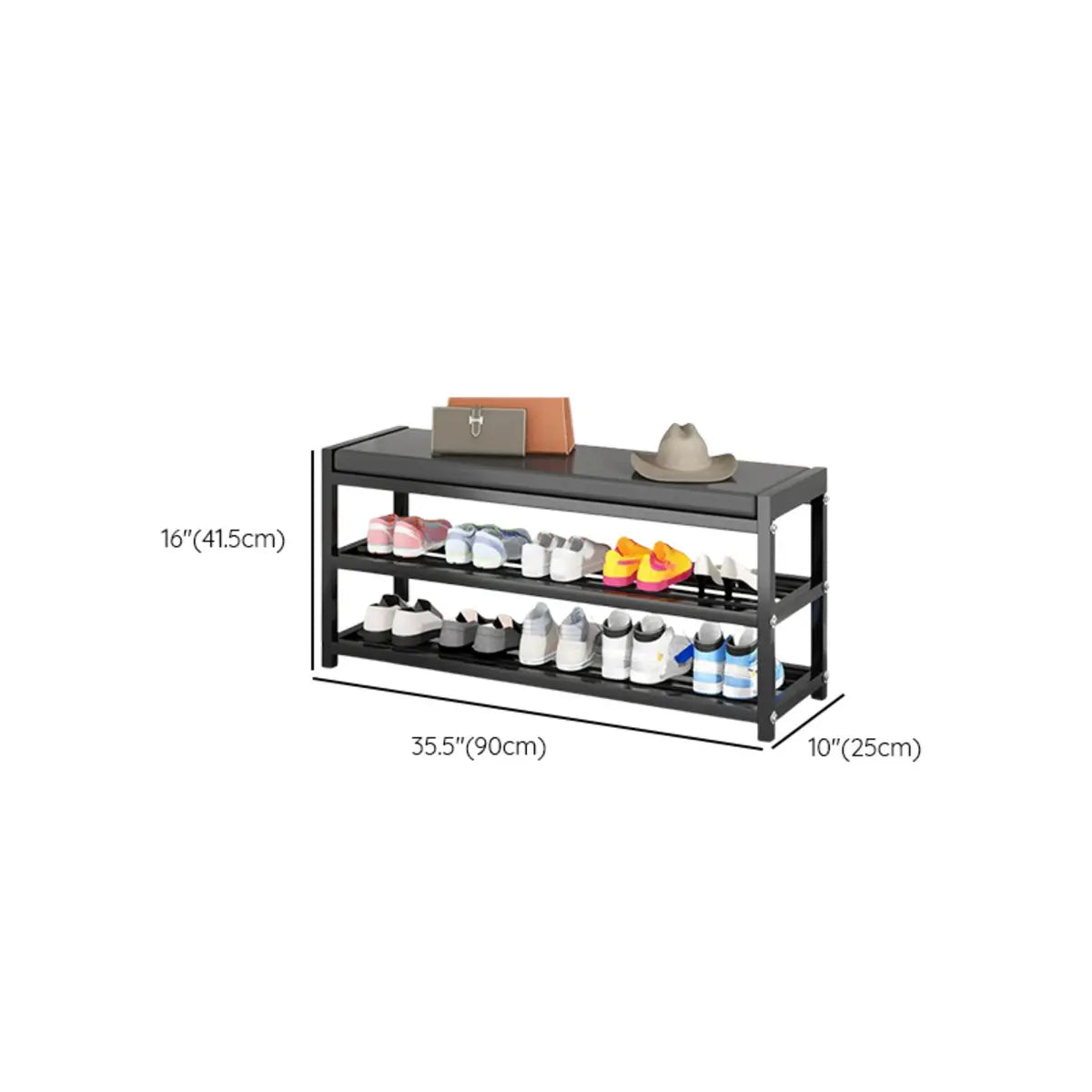 Black Freestanding Organizer Bench Metal Entryway Shoe Rack Image - 17