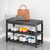 Black Freestanding Organizer Bench Metal Entryway Shoe Rack Image - 3