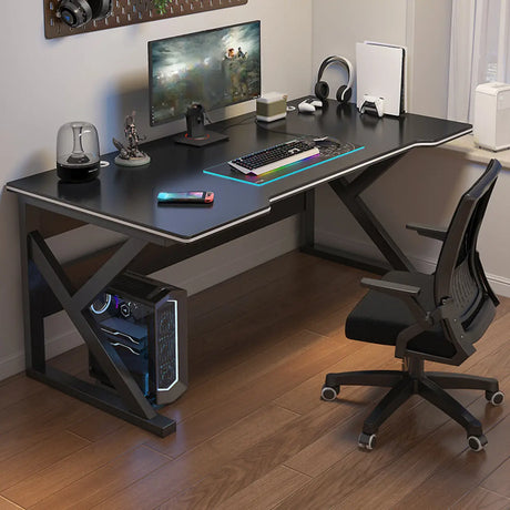 Black Gaming Desk with Steel Frame for Two People Image - 1