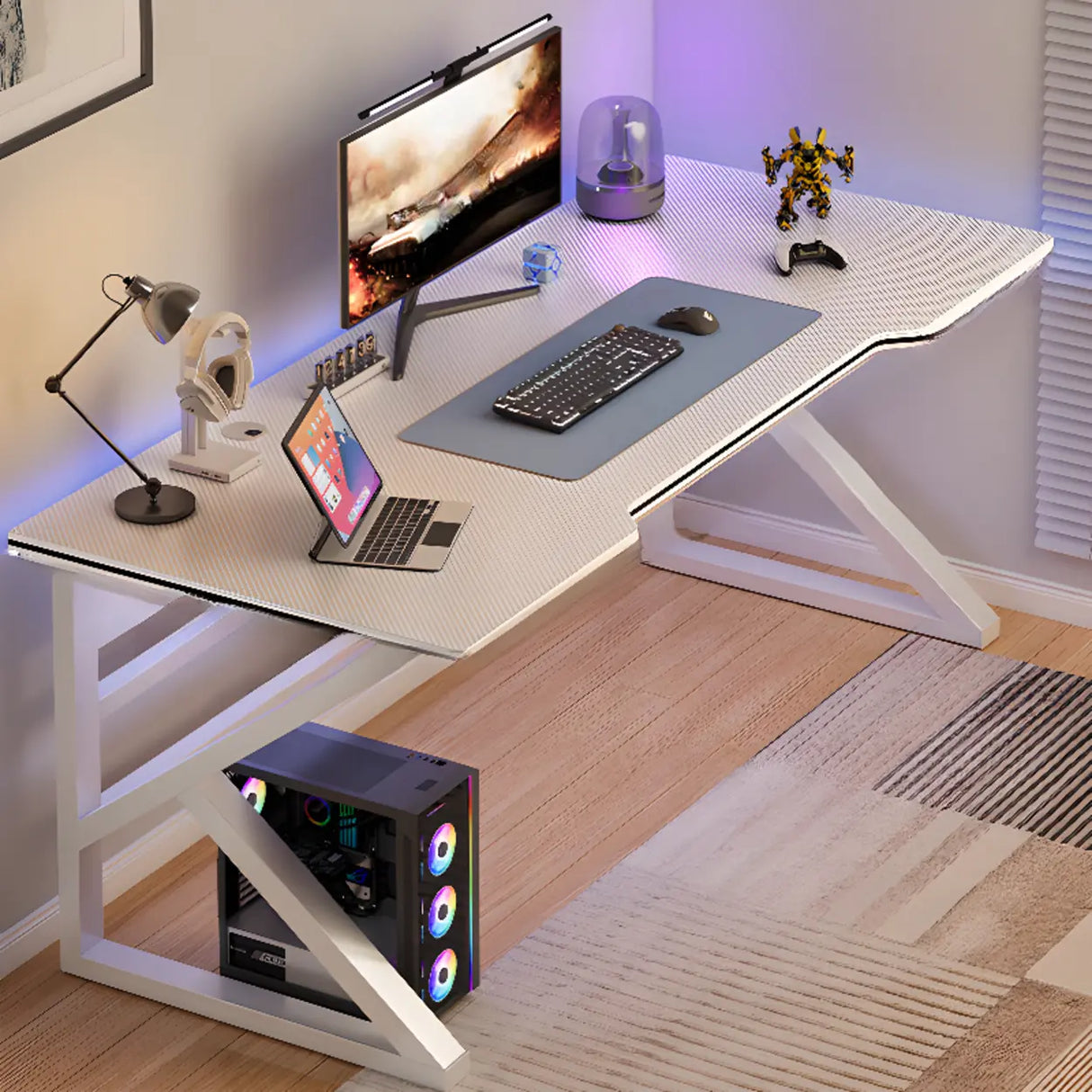 Black Gaming Desk with Steel Frame for Two People Image - 10