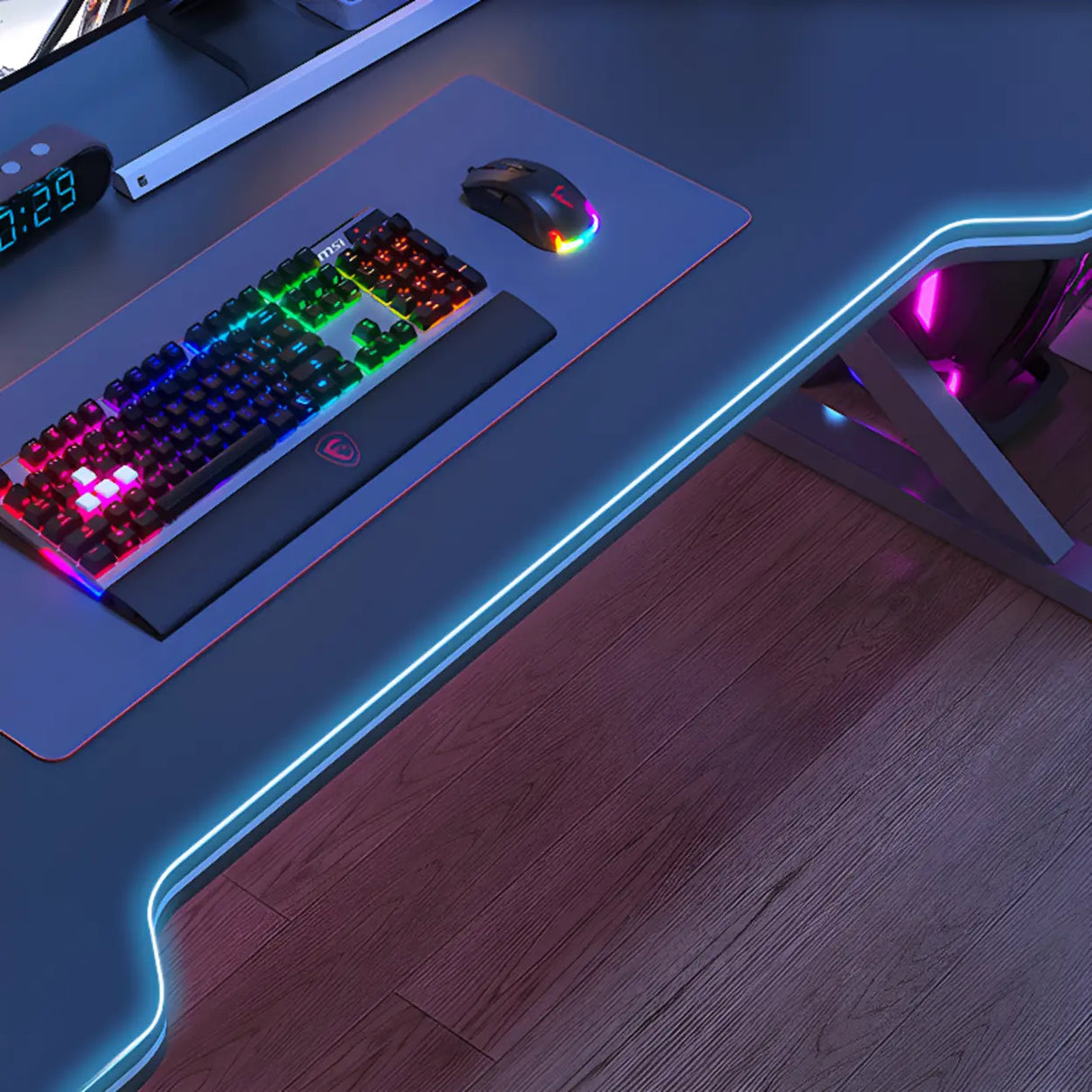 Black Gaming Desk with Steel Frame for Two People Image - 11