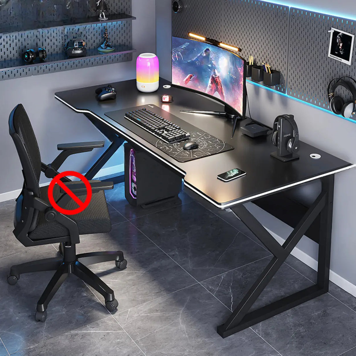 Black Gaming Desk with Steel Frame for Two People Image - 15