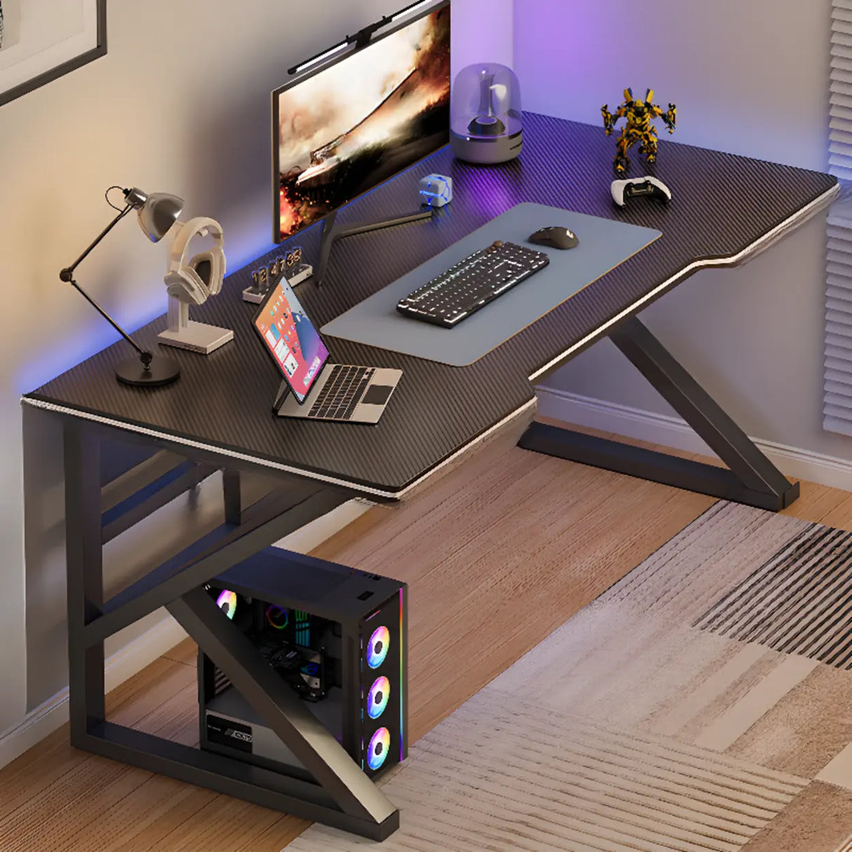 Black Gaming Desk with Steel Frame for Two People Image - 16