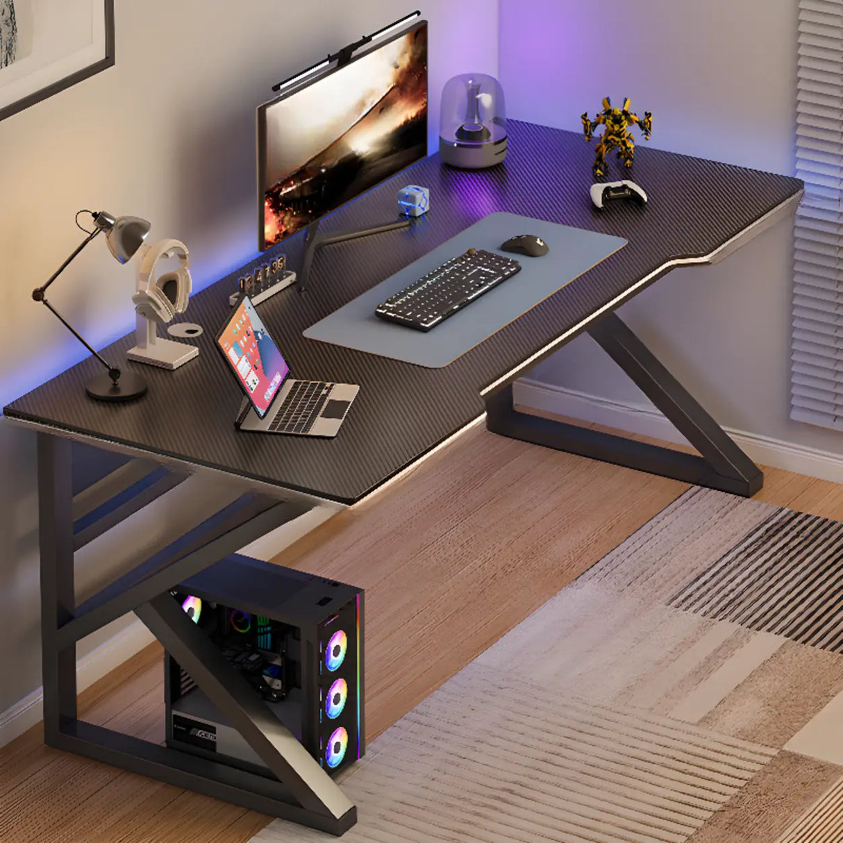Black Gaming Desk with Steel Frame for Two People Image - 17