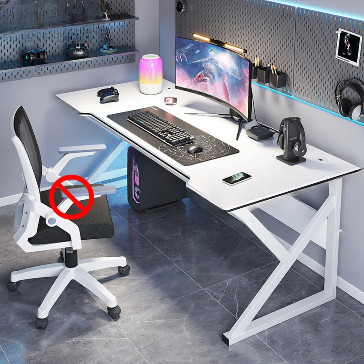 Black Gaming Desk with Steel Frame for Two People Image - 18