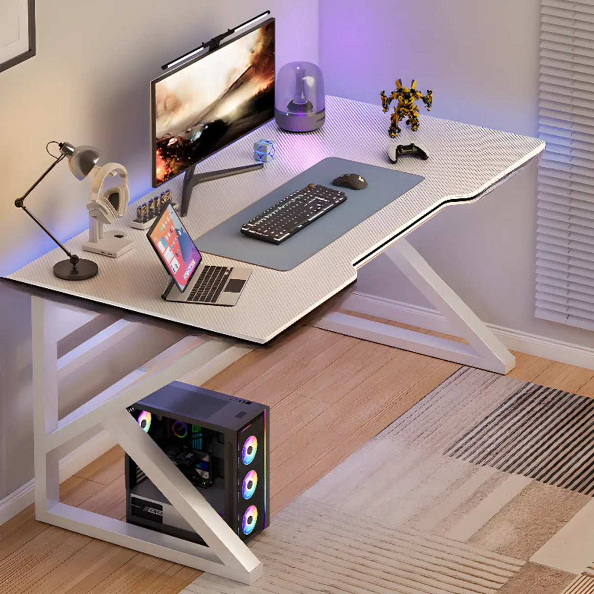 Black Gaming Desk with Steel Frame for Two People Image - 19