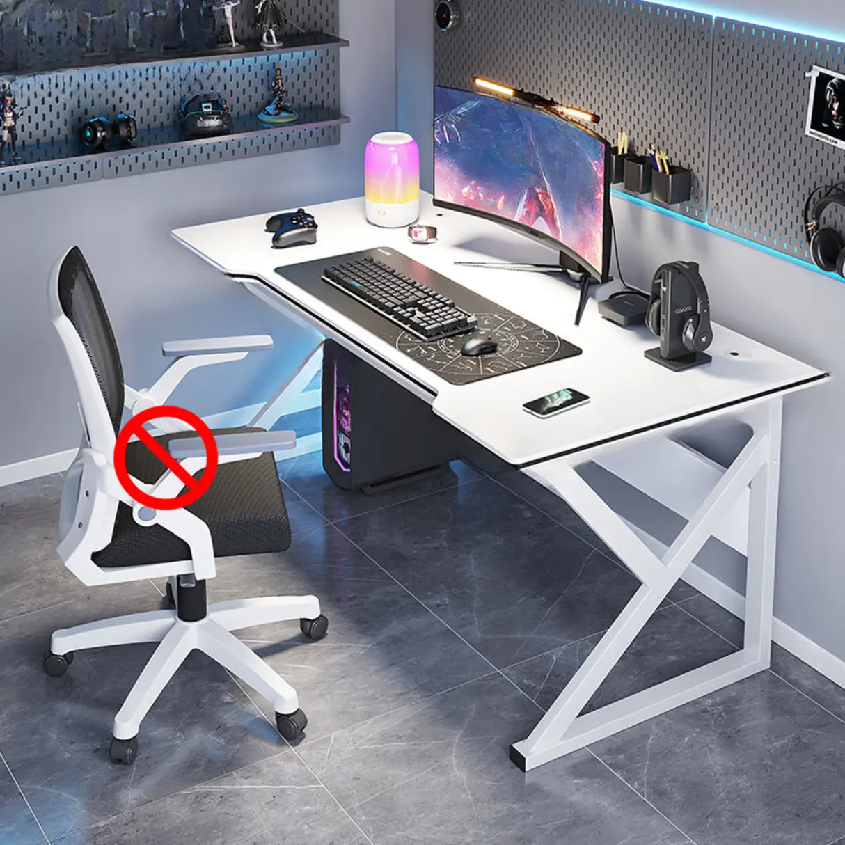 Black Gaming Desk with Steel Frame for Two People Image - 2