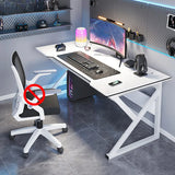 Black Gaming Desk with Steel Frame for Two People Image - 2