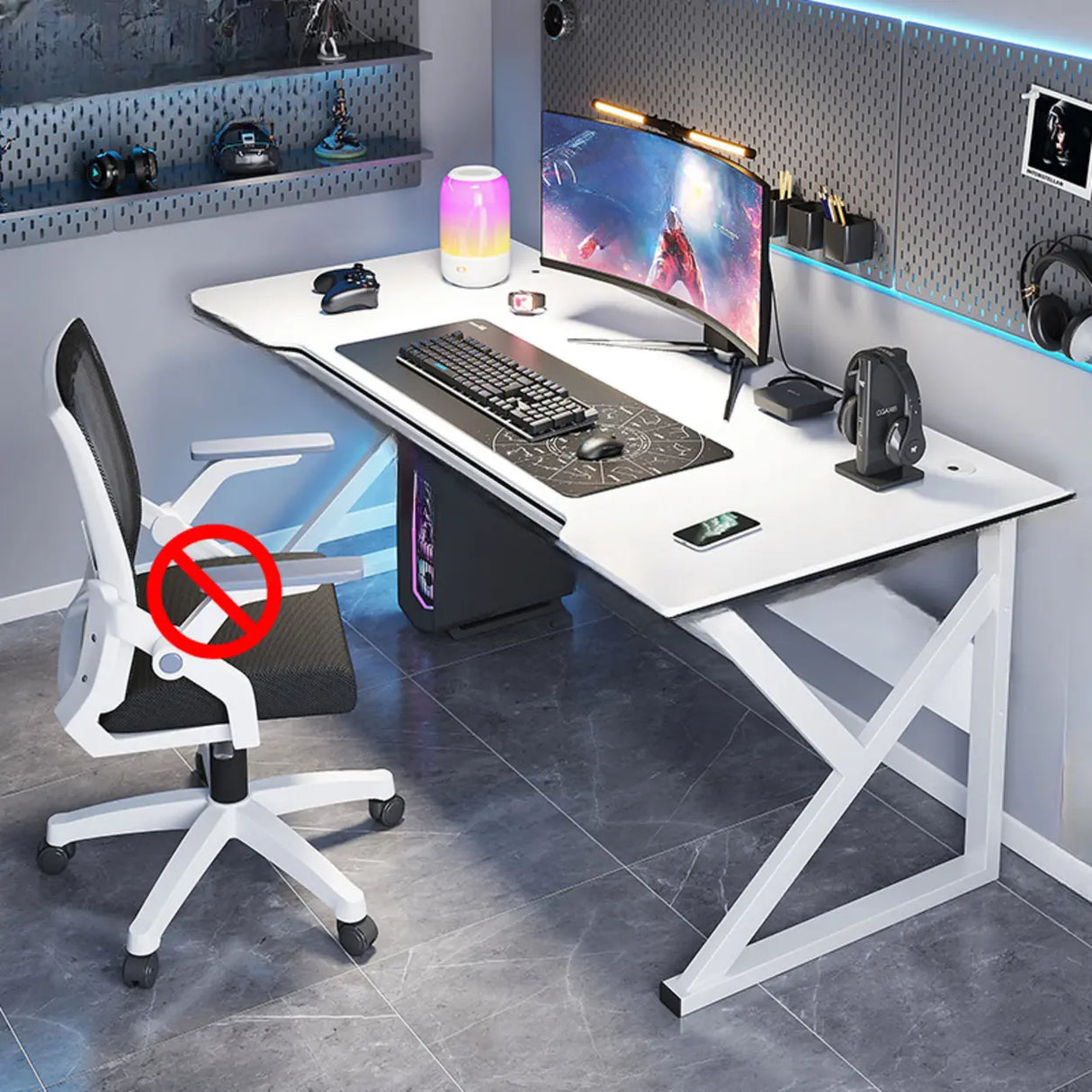 Black Gaming Desk with Steel Frame for Two People Image - 20