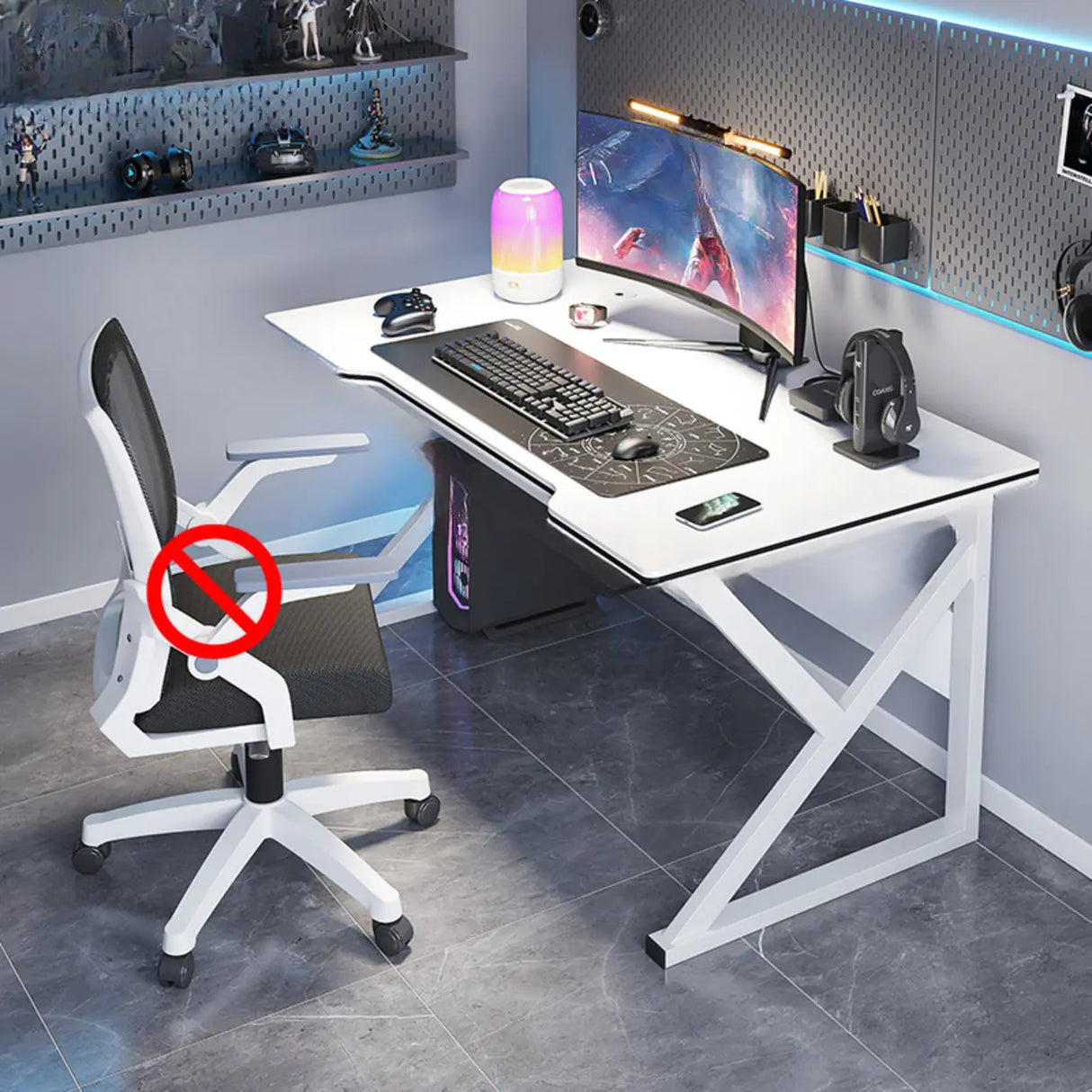 Black Gaming Desk with Steel Frame for Two People Image - 21