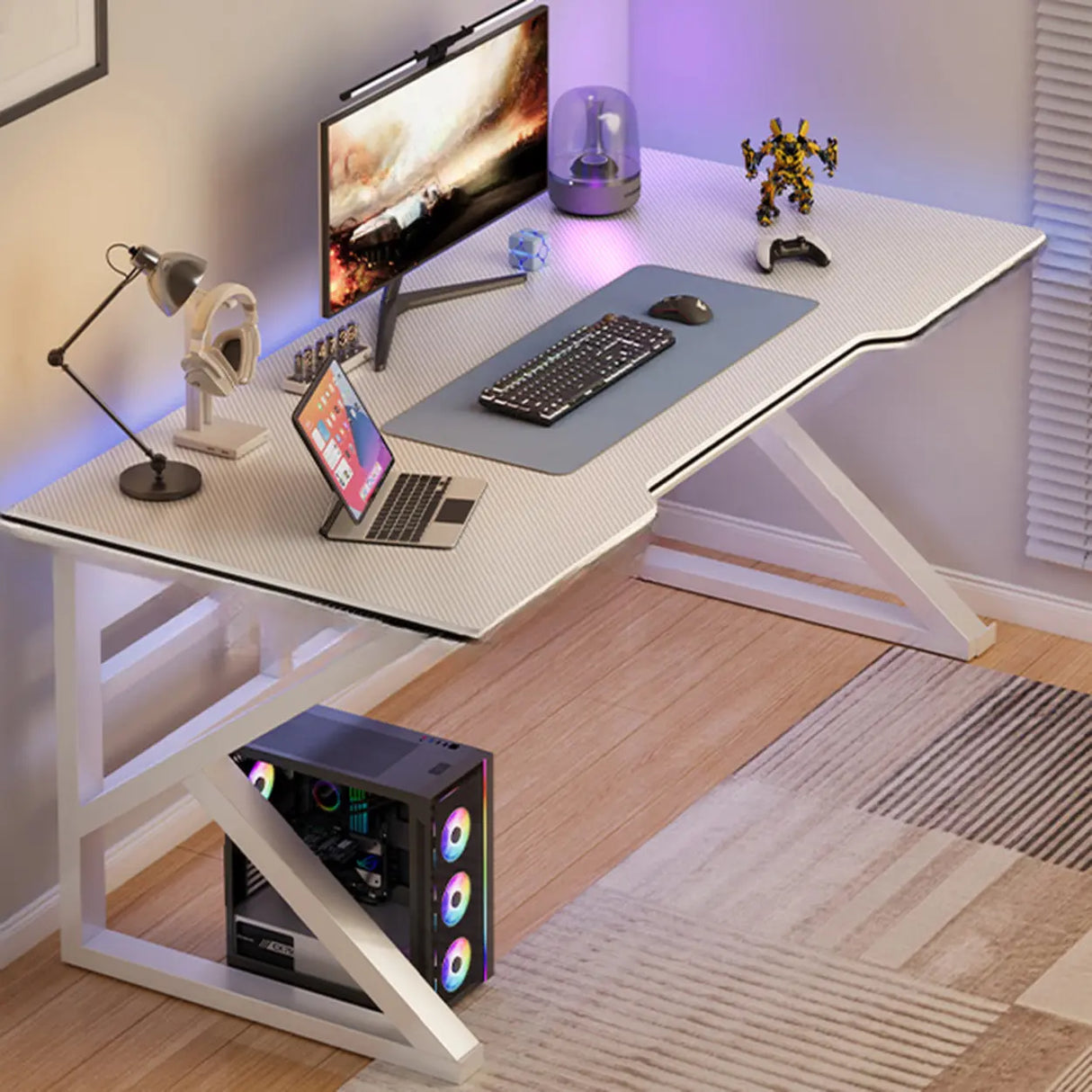 Black Gaming Desk with Steel Frame for Two People Image - 22