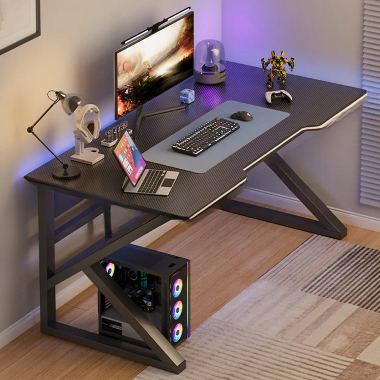 Black Gaming Desk with Steel Frame for Two People Image - 23