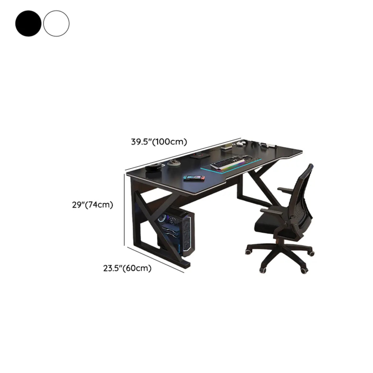 Black Gaming Desk with Steel Frame for Two People Image - 25